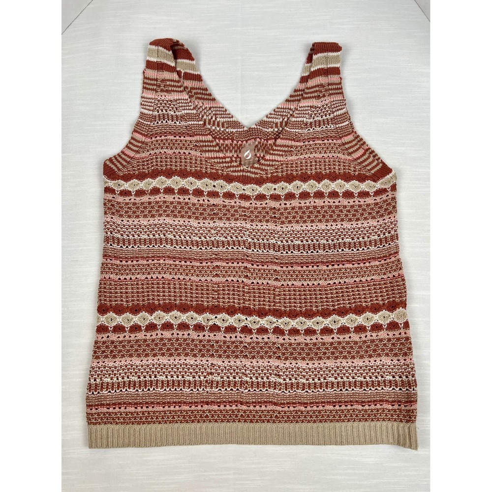 Lou & Grey Womens XS Striped Knit V-Neck Sweater Tank Top Rust Pink Multi 765782